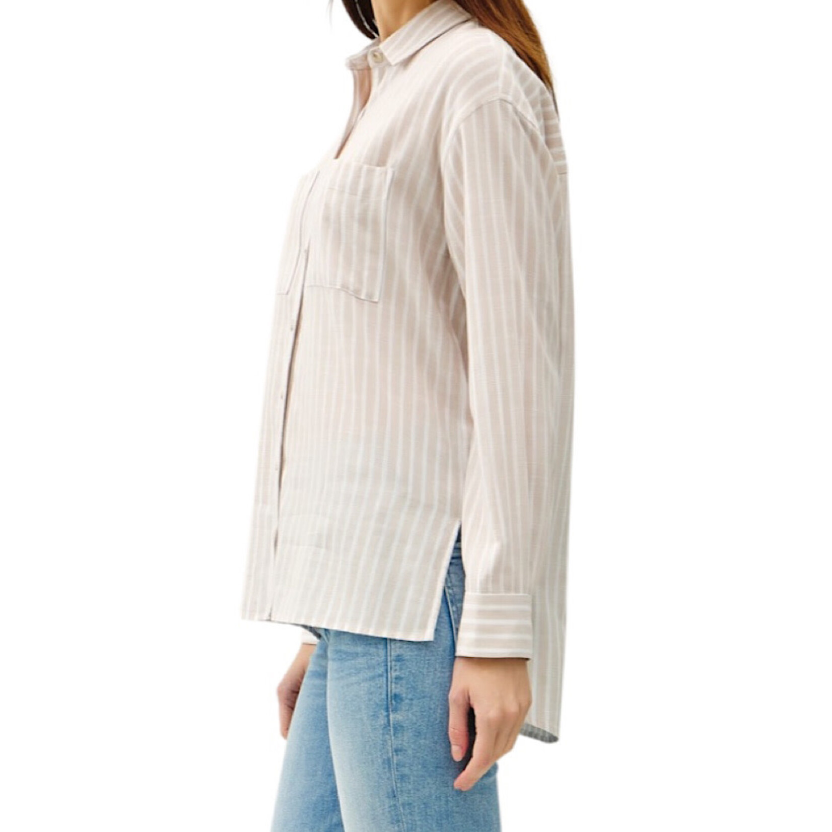 Natural Striped Button Up Top