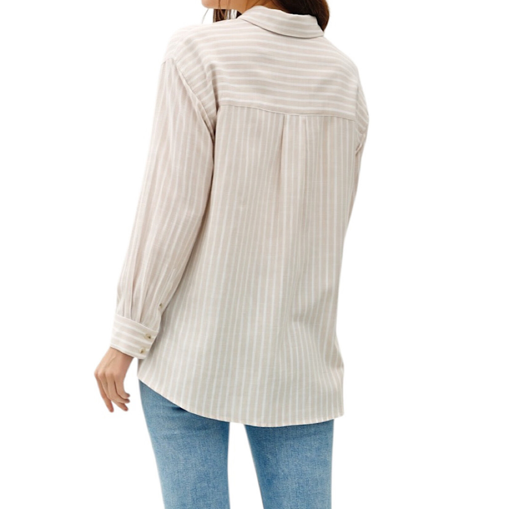 Natural Striped Button Up Top