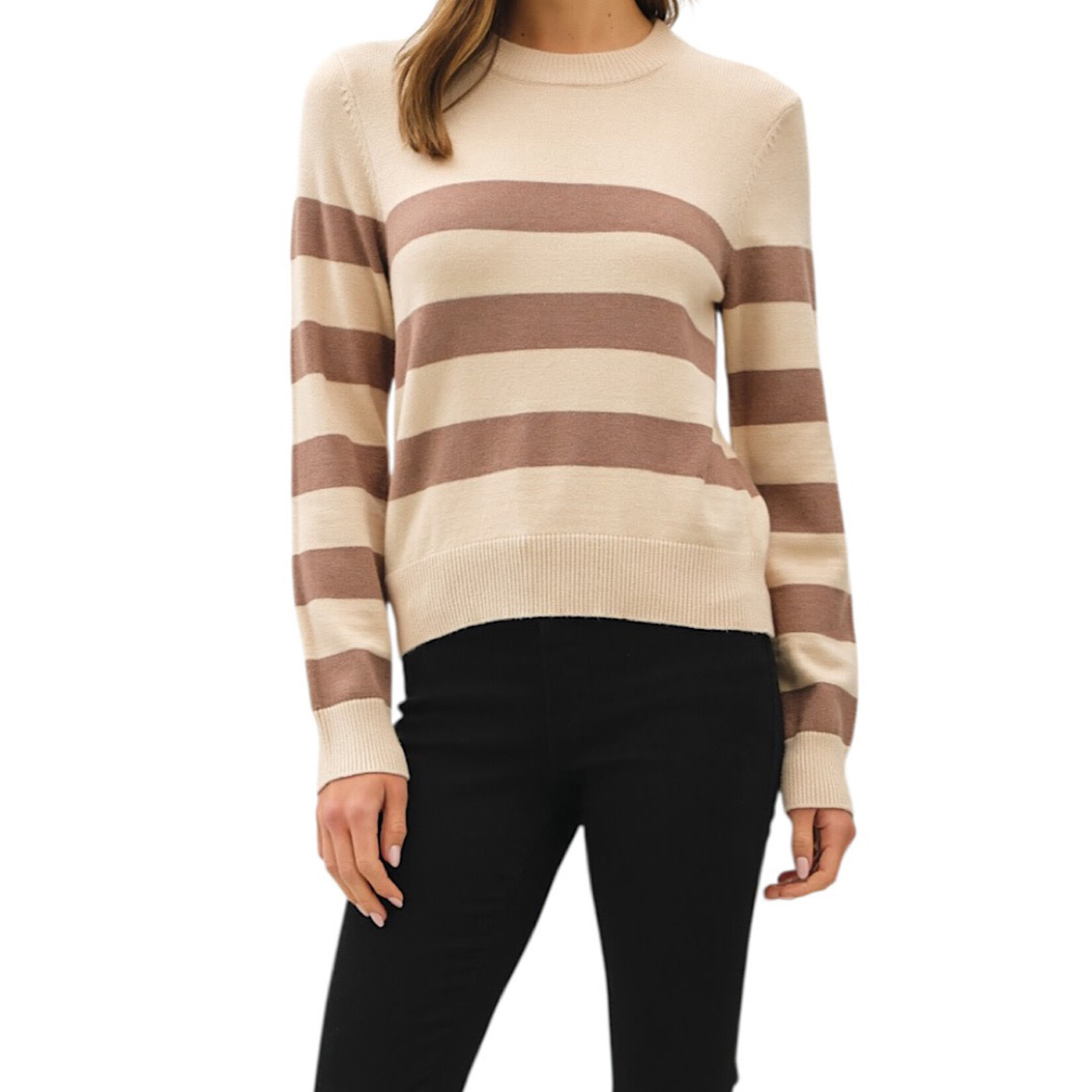 Taupe/ Mocha Cropped Long Sleeve Sweater Top