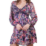 Navy Mix Lace Trim Detail Printed Holiday Mini Dress