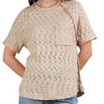 Taupe Solid Casual Knit Top with Patch Pocket