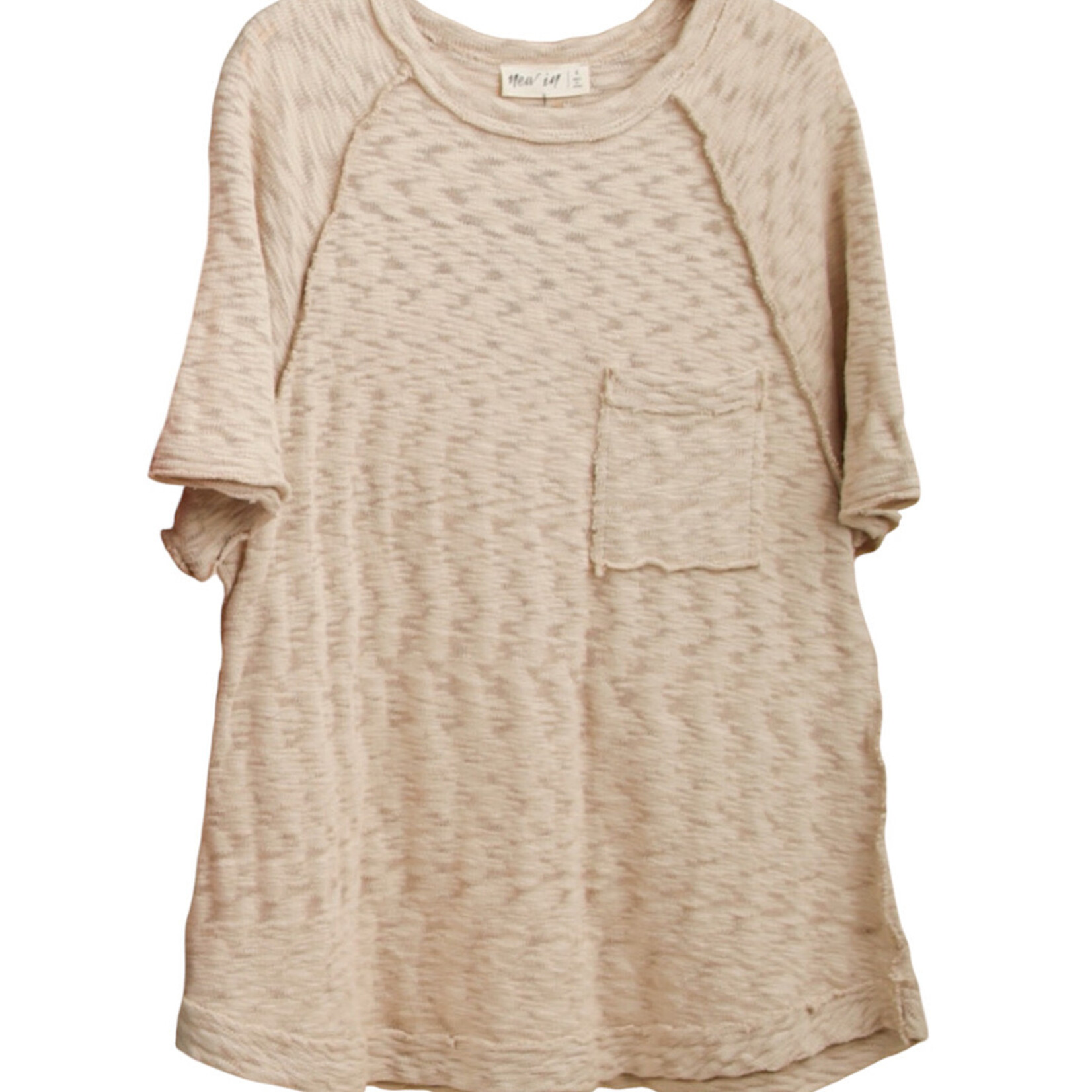 Taupe Solid Casual Knit Top with Patch Pocket