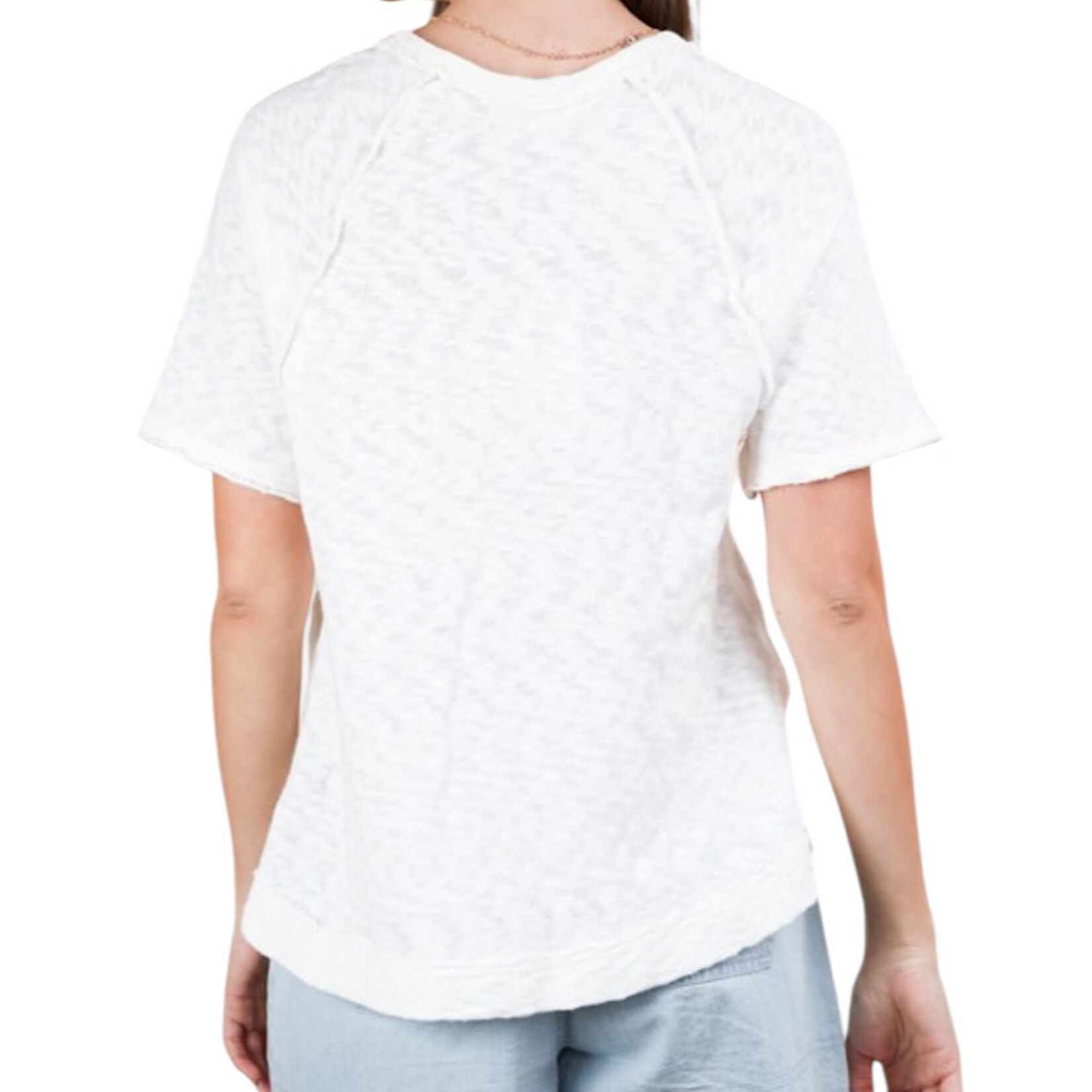 White Solid Casual Knit Top with Patch Pocket