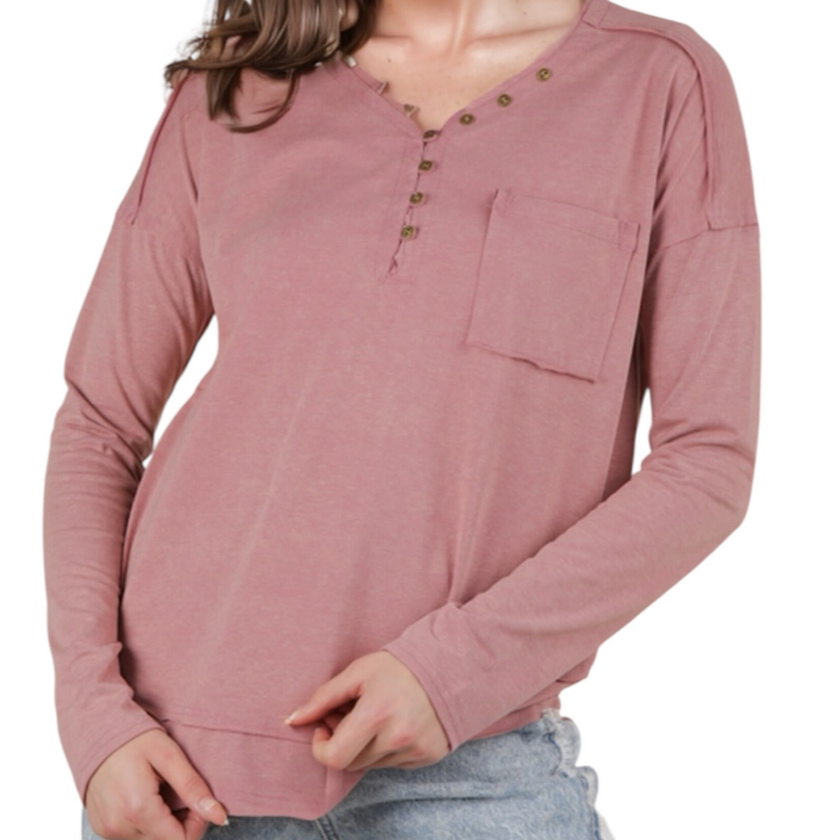 Mauve Mineral Washed Cotton Comfy Knit Top
