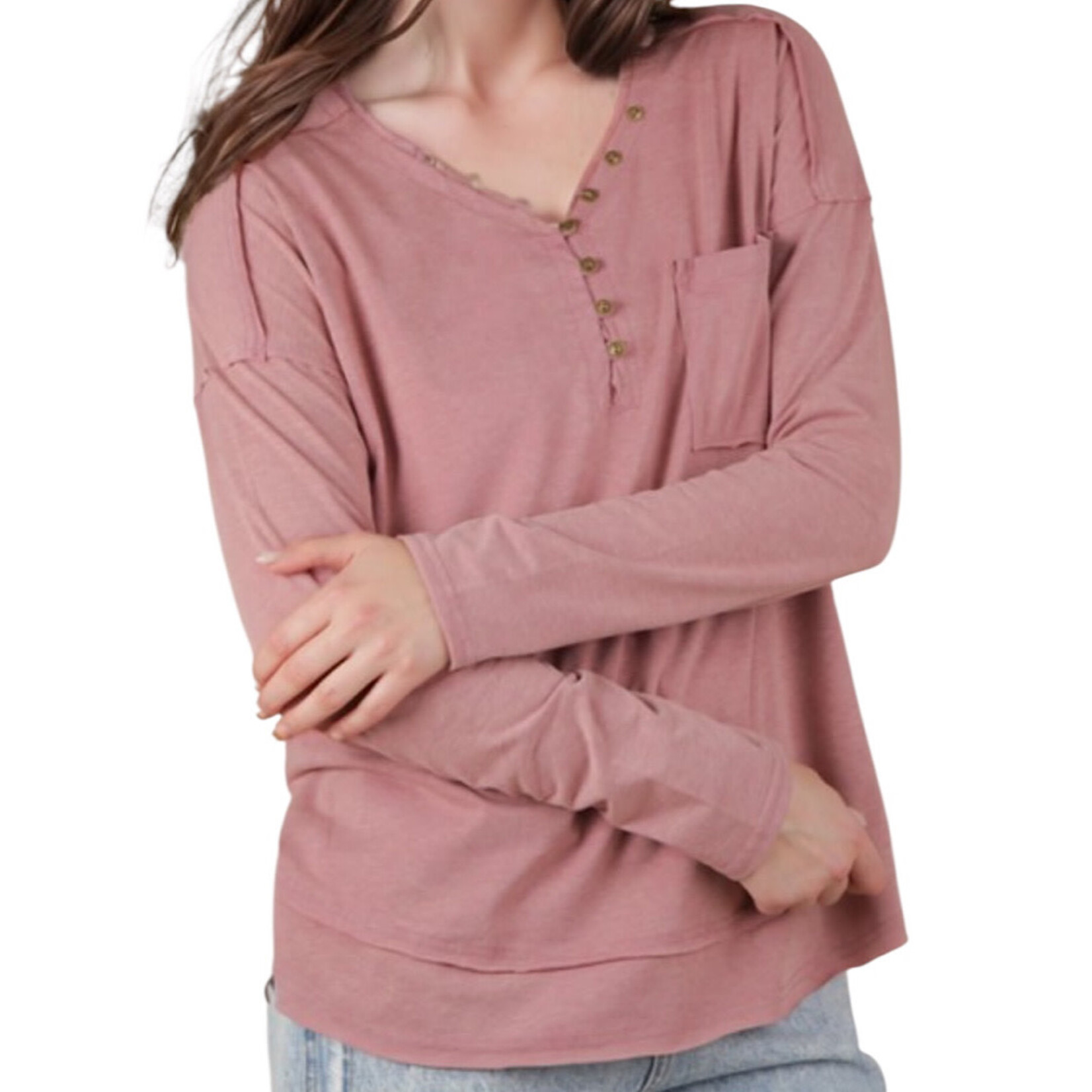Mauve Mineral Washed Cotton Comfy Knit Top