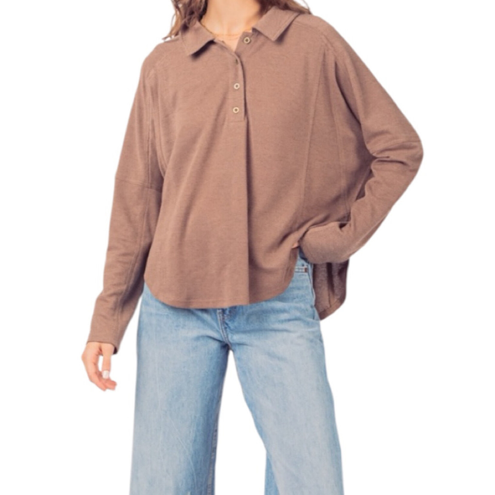 Cocoa Collared Neck Henley Knit Top