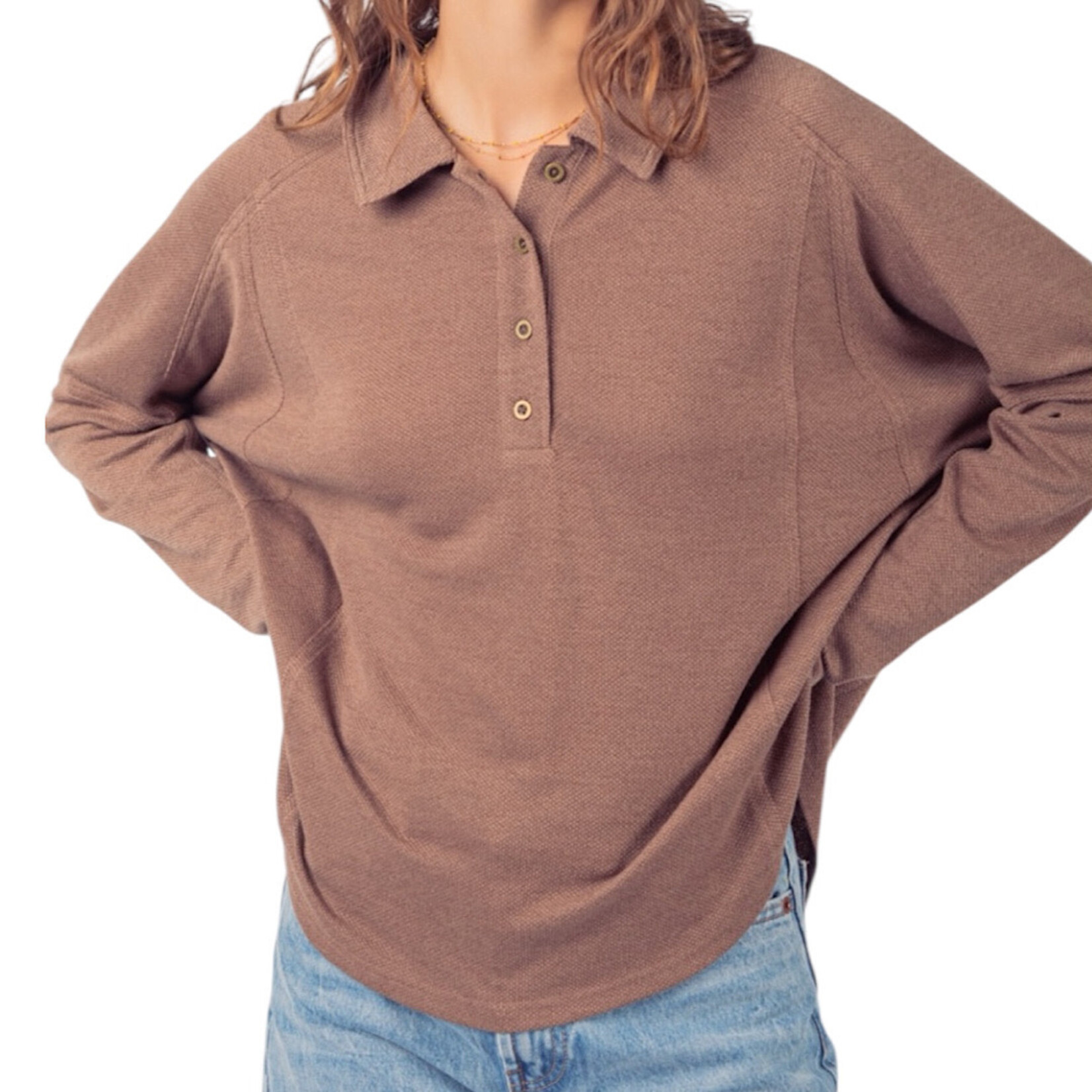 Cocoa Collared Neck Henley Knit Top