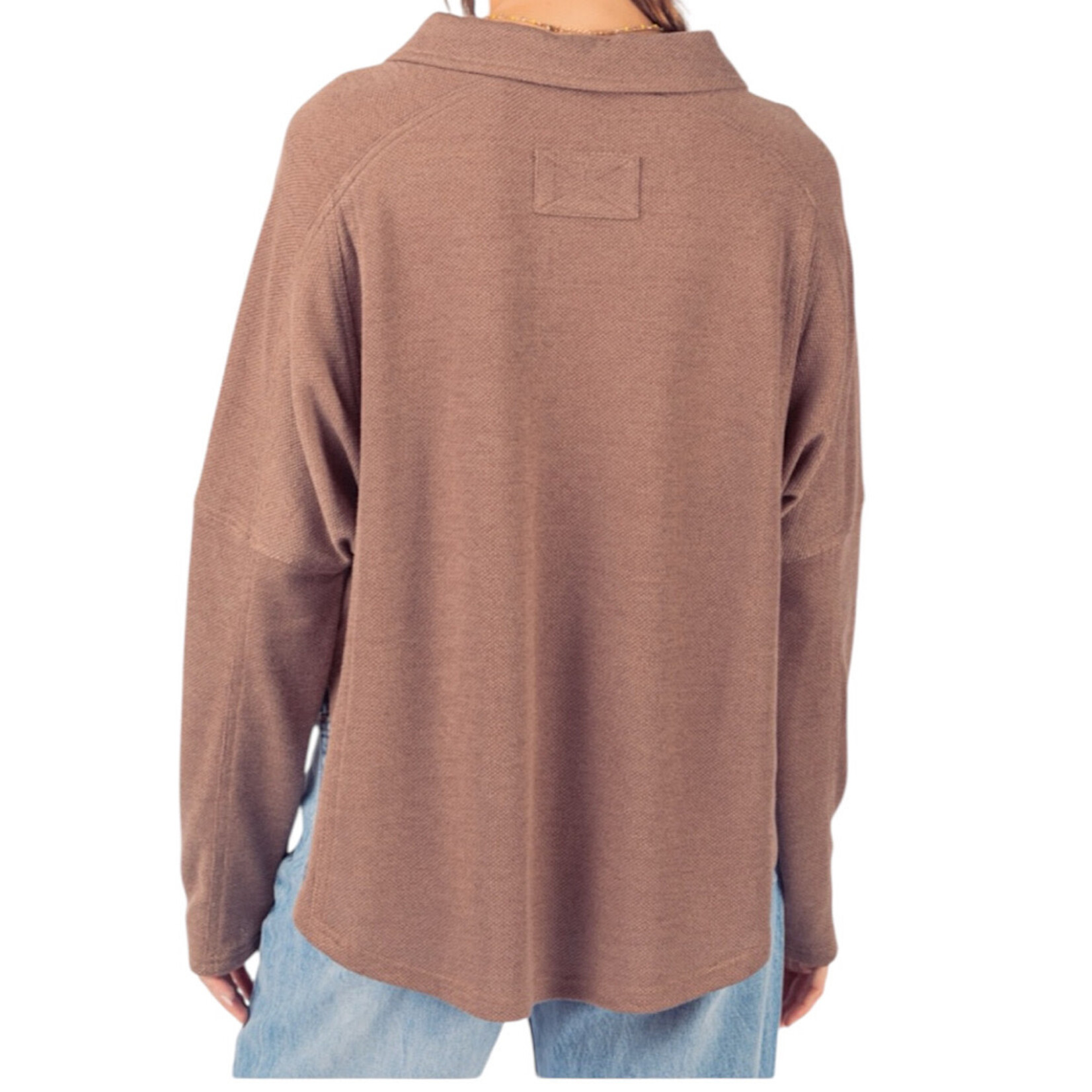 Cocoa Collared Neck Henley Knit Top