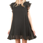 Black Ruffle Sleeve Pleated Woven Mini Dress
