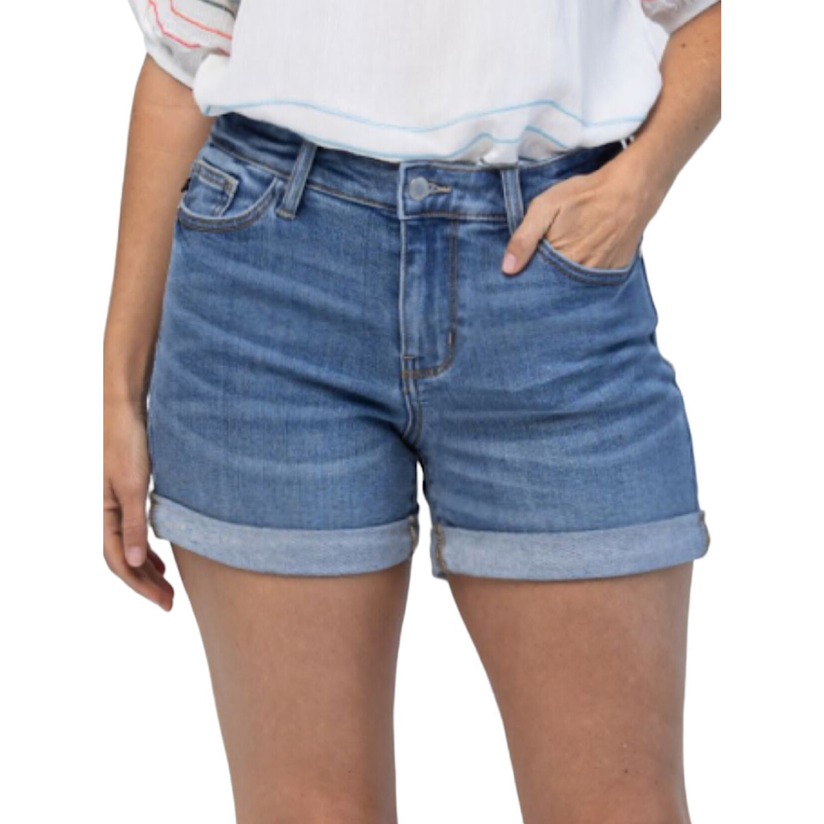 Judy Blue Plus JB15103PL Mid-Rise Cuffed Shorts