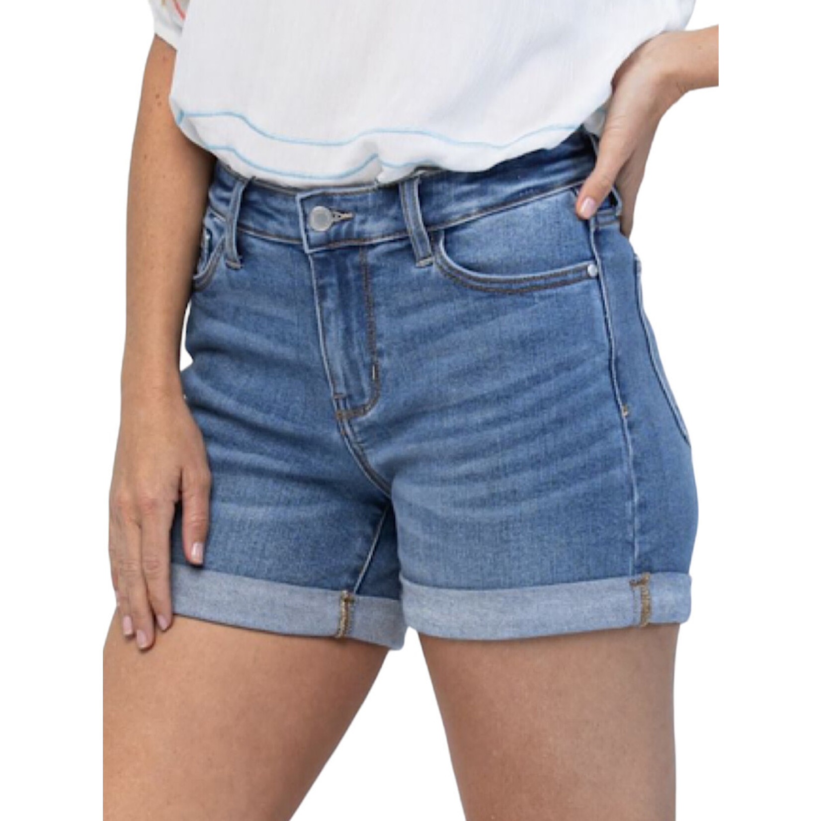 Judy Blue Plus JB15103PL Mid-Rise Cuffed Shorts