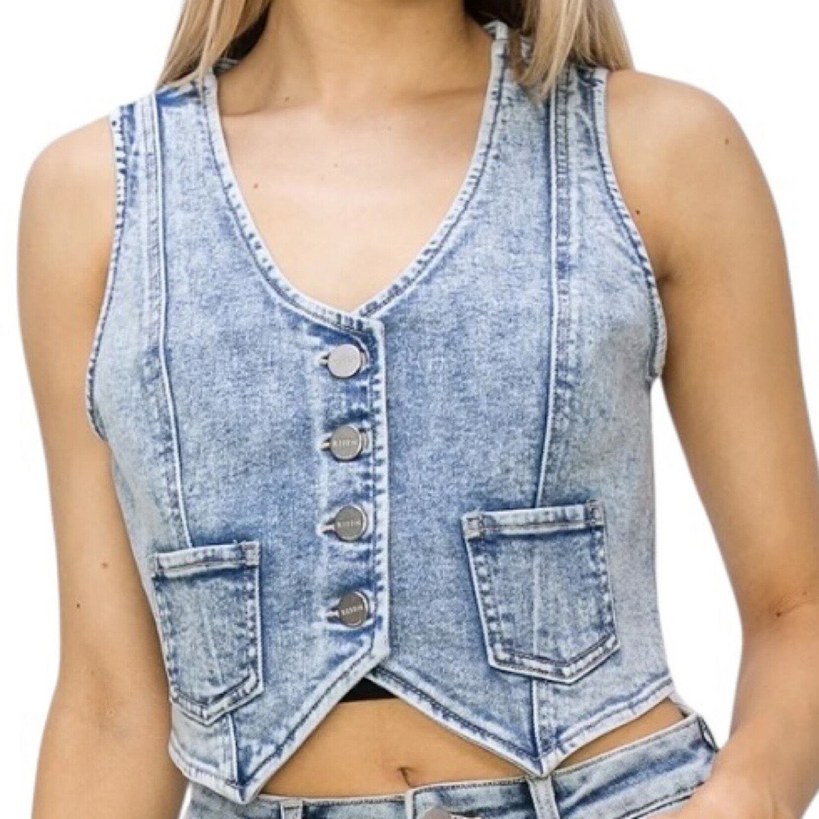 Risen Crop Denim Vest S