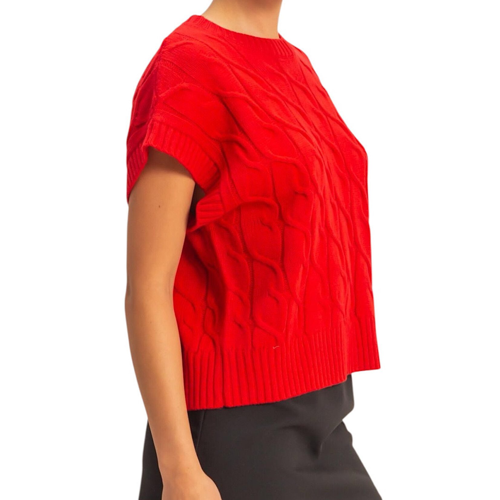 Red Oversized Cable Knit Sweater Vest