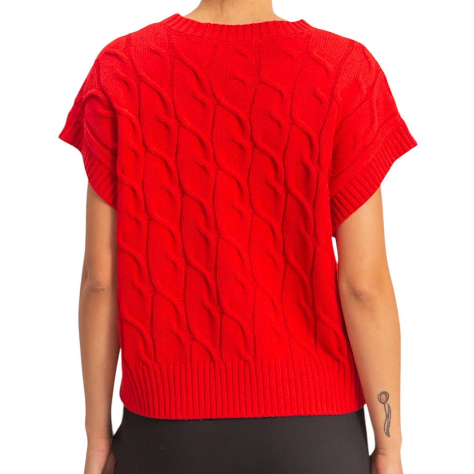 Red Oversized Cable Knit Sweater Vest