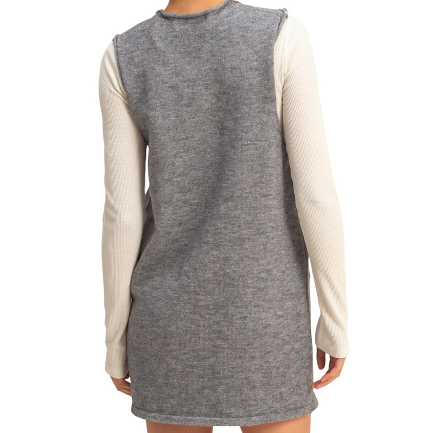 Charcoal V-Neck Sleeveless Knit Mini Dress
