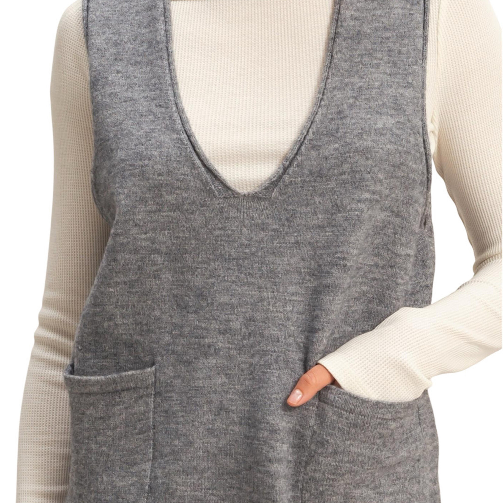 Charcoal V-Neck Sleeveless Knit Mini Dress