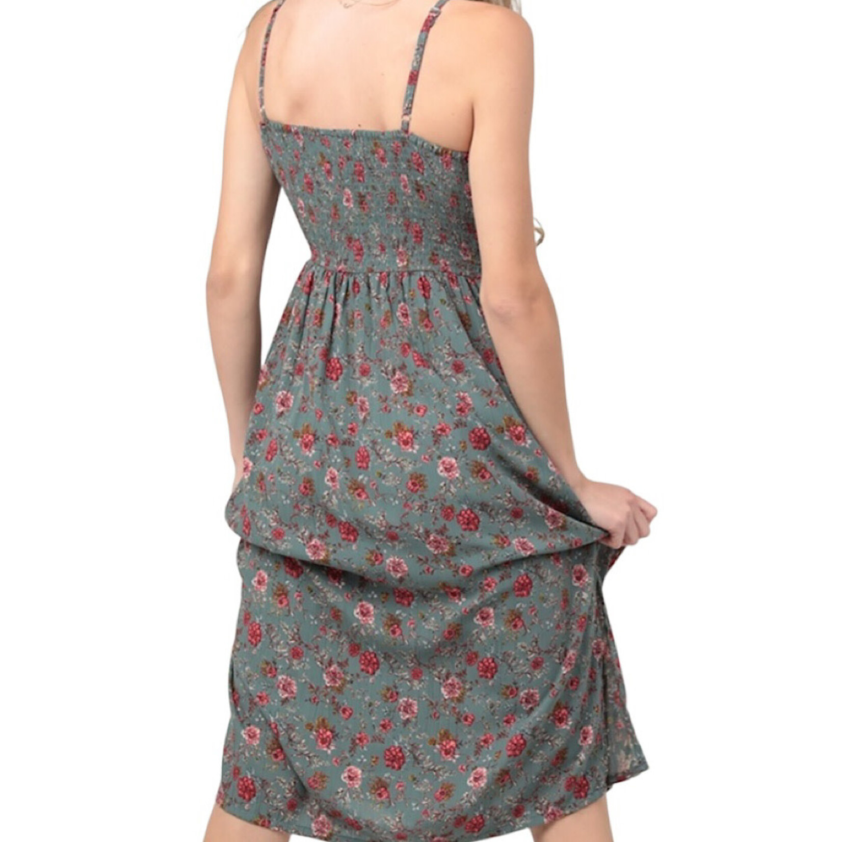 V Neck Keyhole Twist Front Midi Sundress w/ Slits S