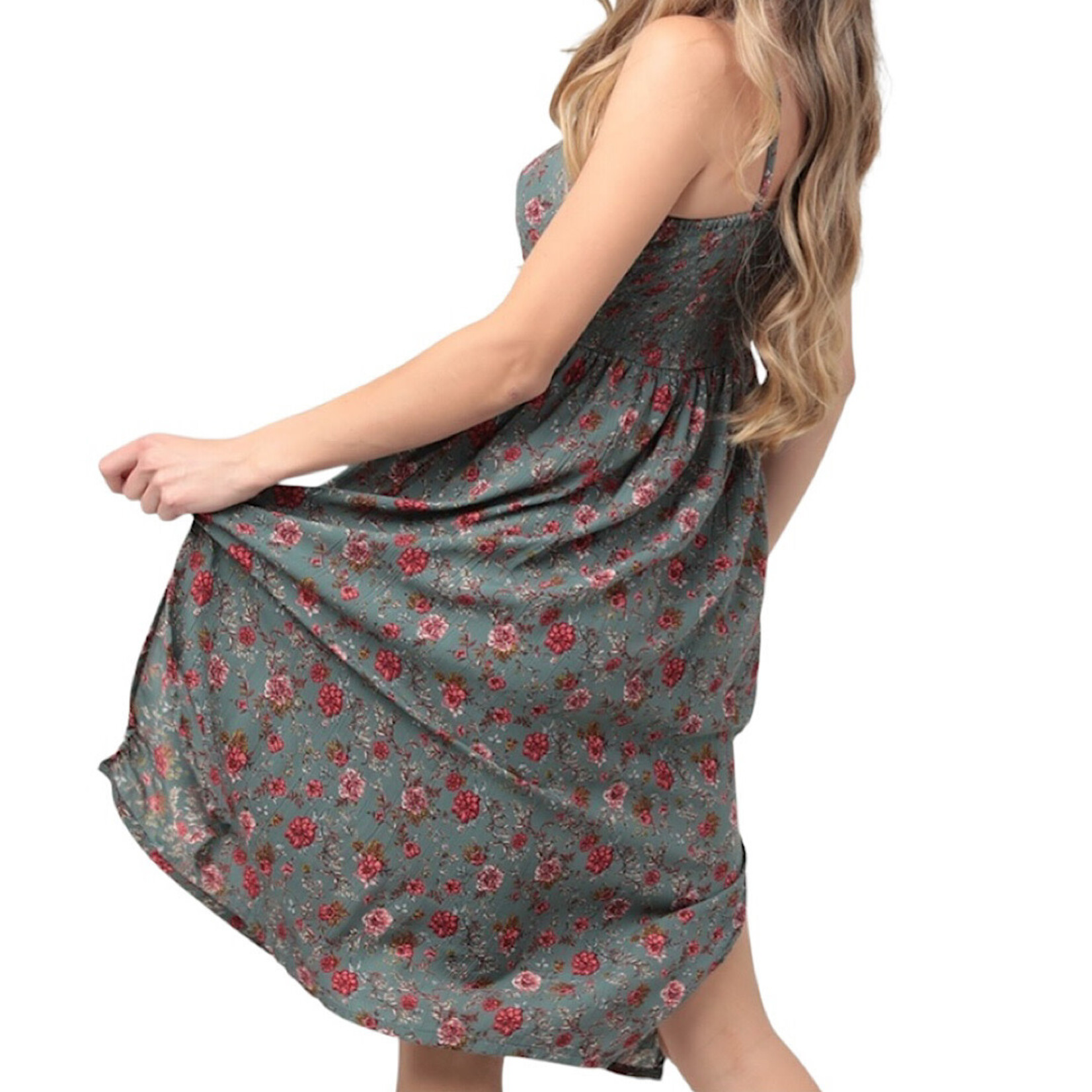 V Neck Keyhole Twist Front Midi Sundress w/ Slits S