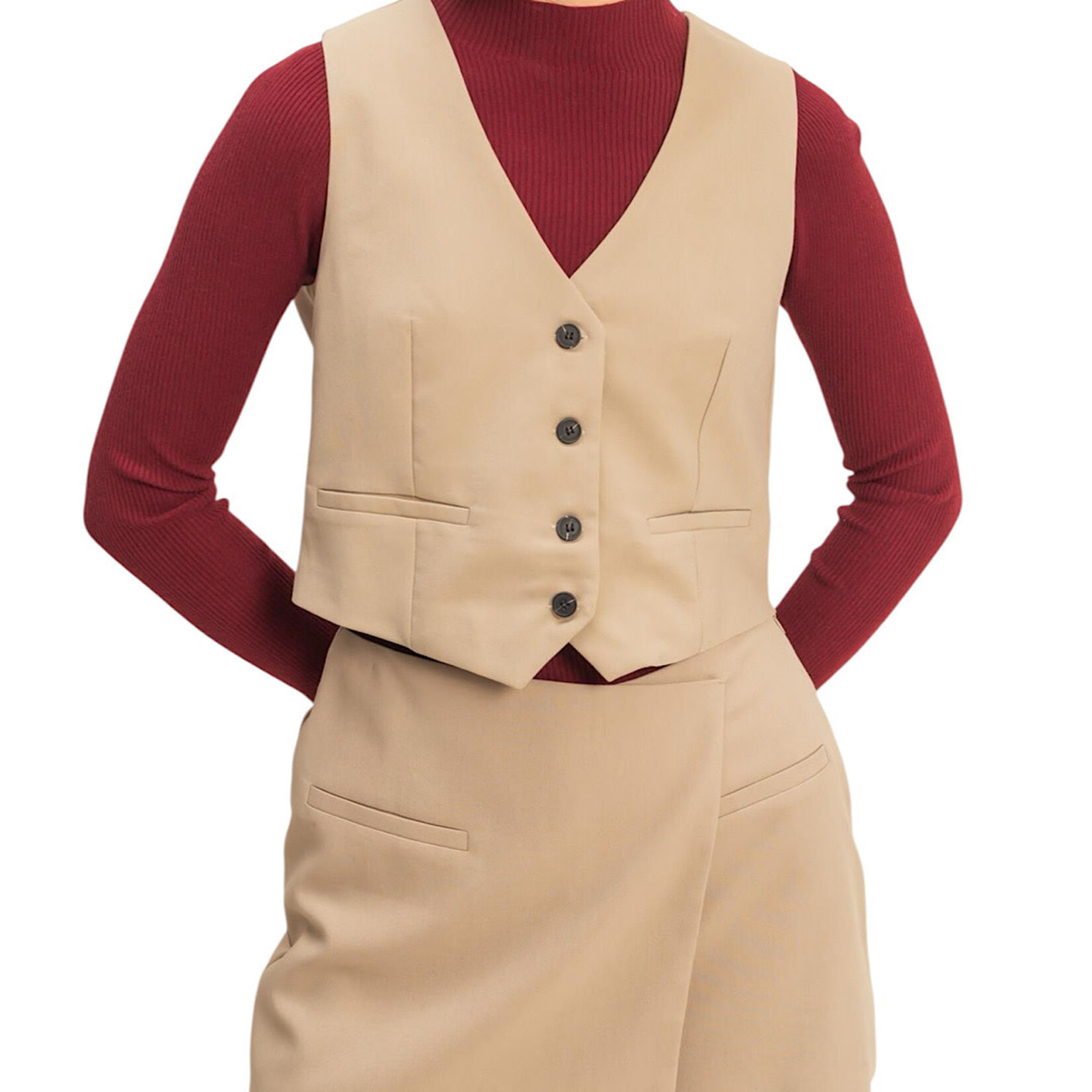 Dark Taupe Tailored Button Down Vest