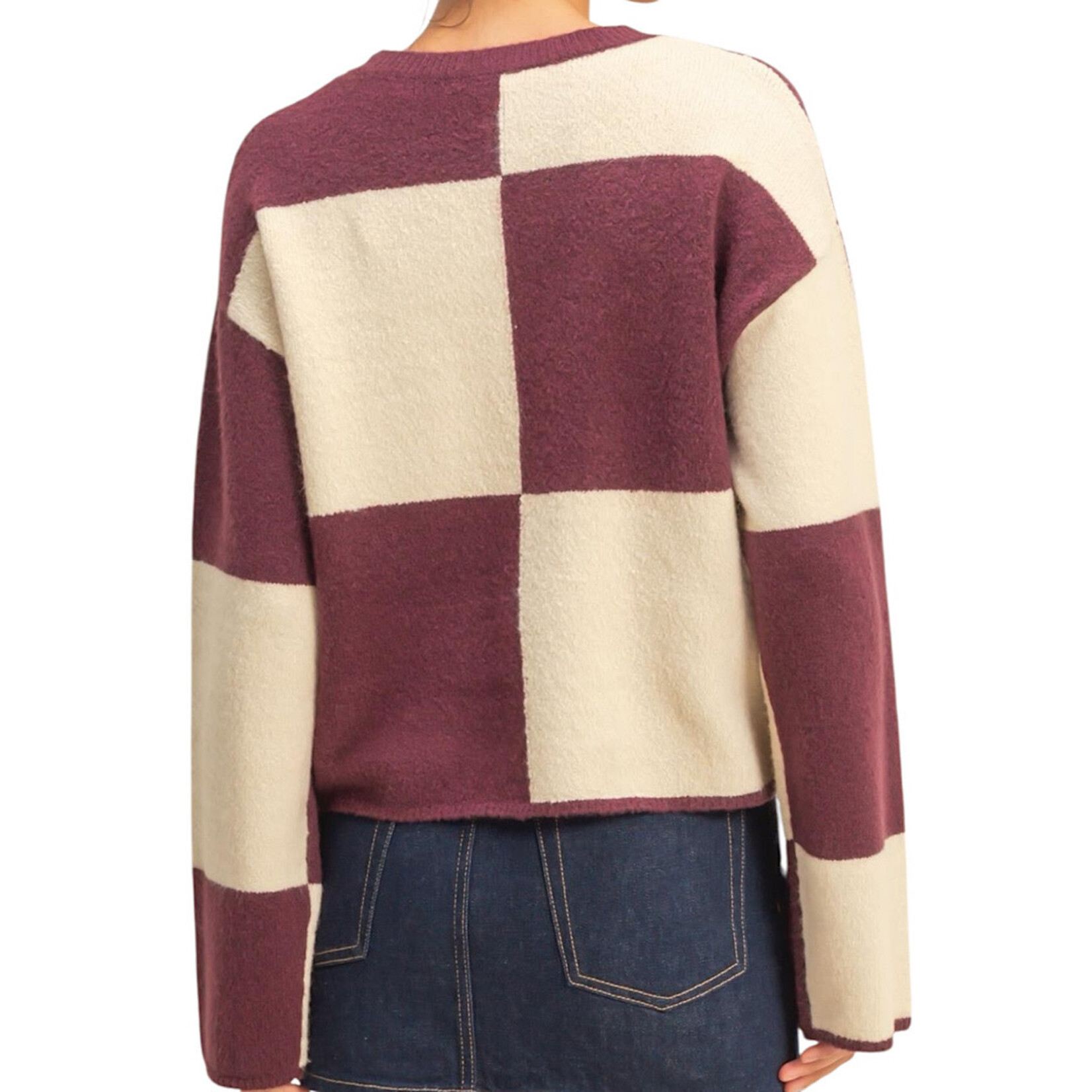 Dark Cherry/Alpaca Oversized Checkered Sweater