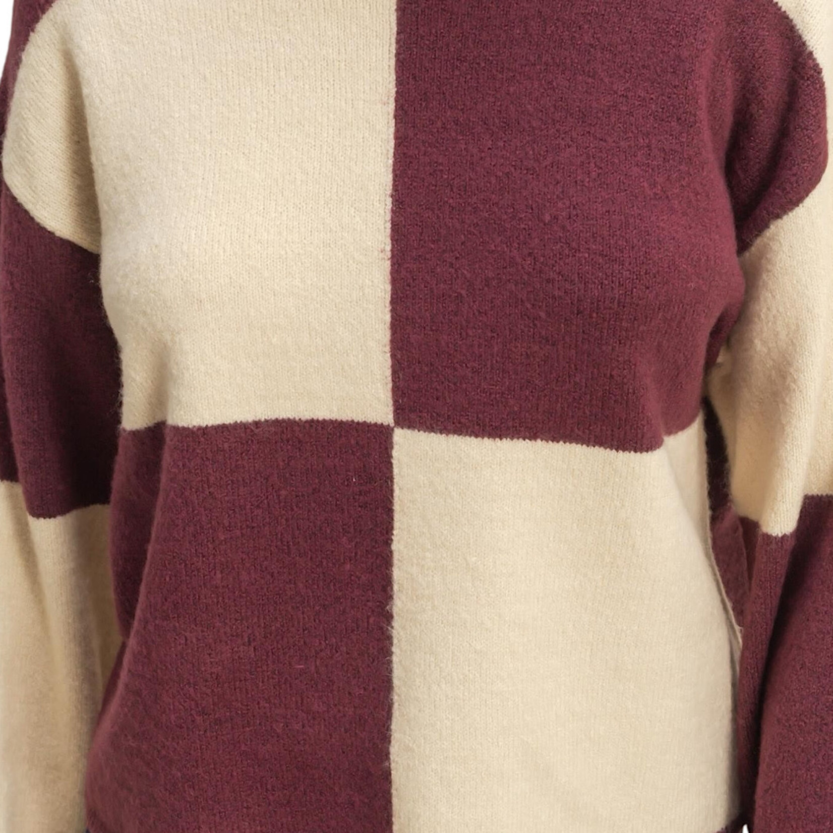 Dark Cherry/Alpaca Oversized Checkered Sweater