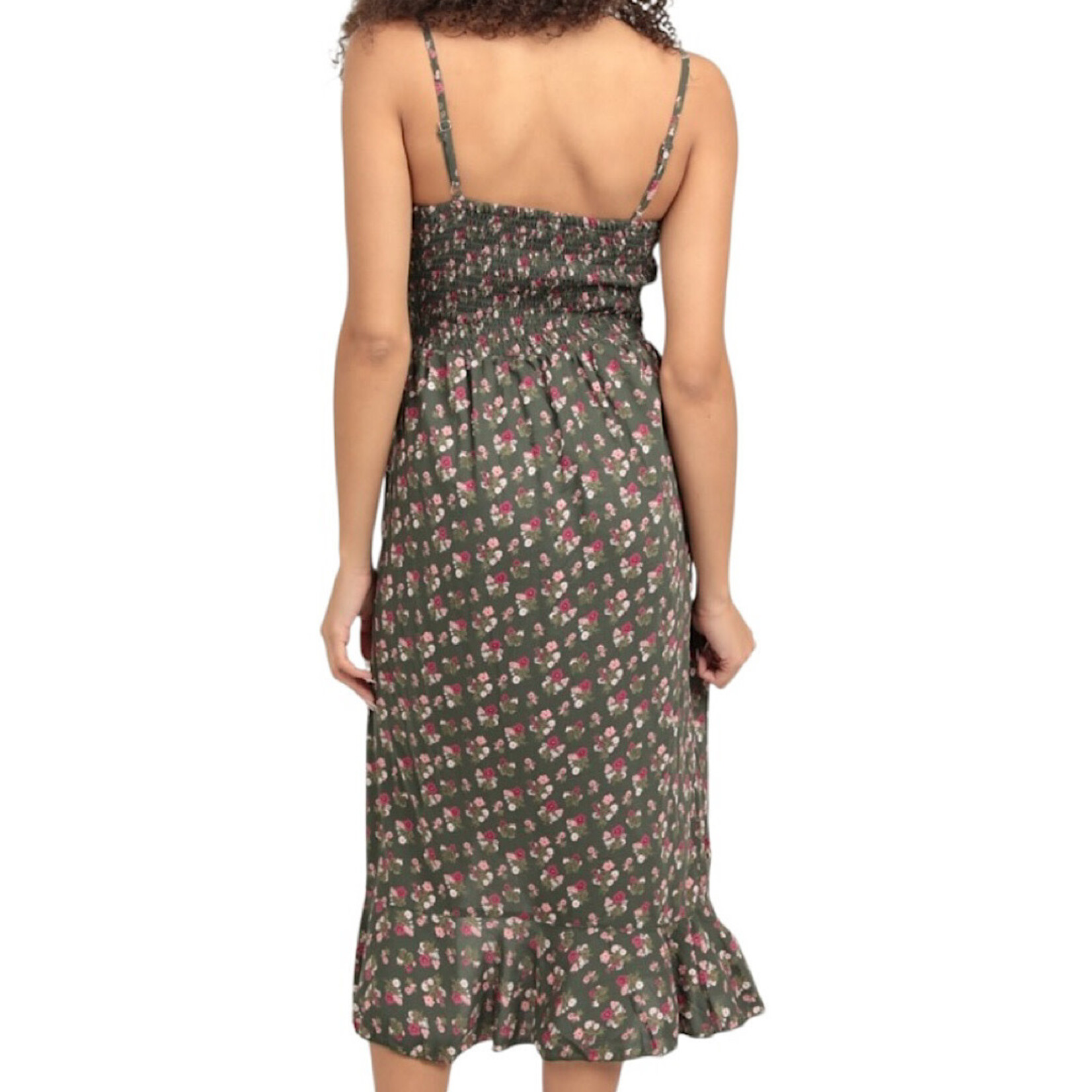 Ditsy Print V Neck Twist Front Cut Out Slit Dress S