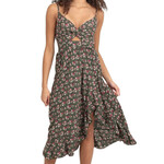 Ditsy Print V Neck Twist Front Cut Out Slit Dress S