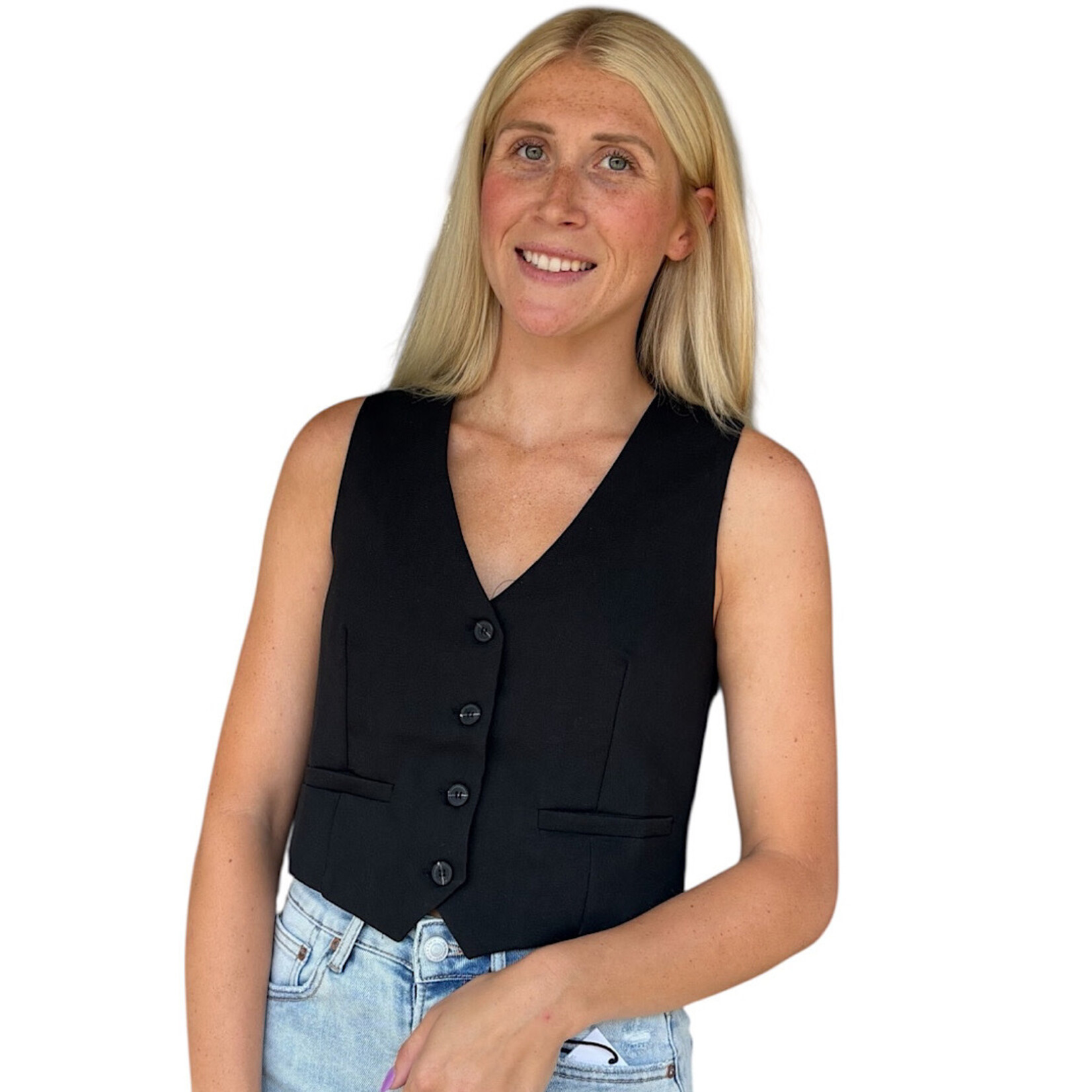 Black Tailored Button Down Vest