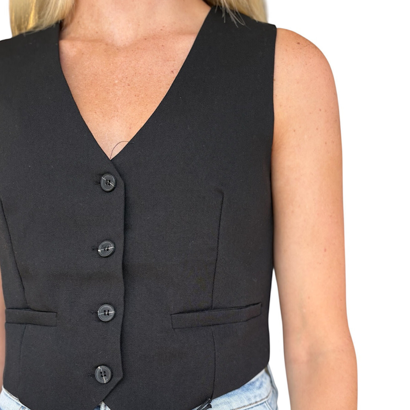 Black Tailored Button Down Vest