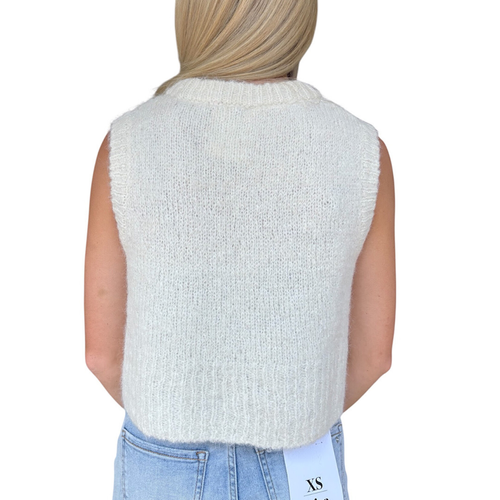 Cream Scoop Neck Sleeveless Knit Vest