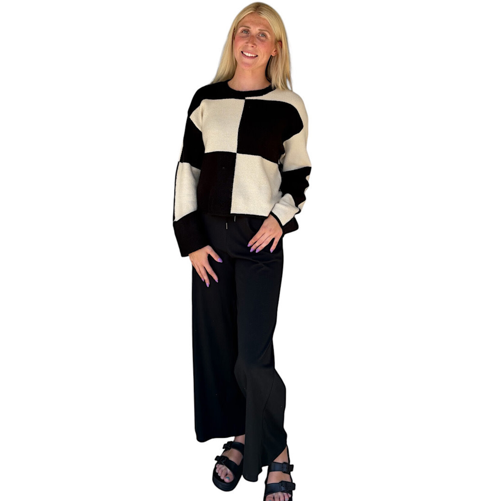 Black/Alpaca Oversized Checkered Sweater