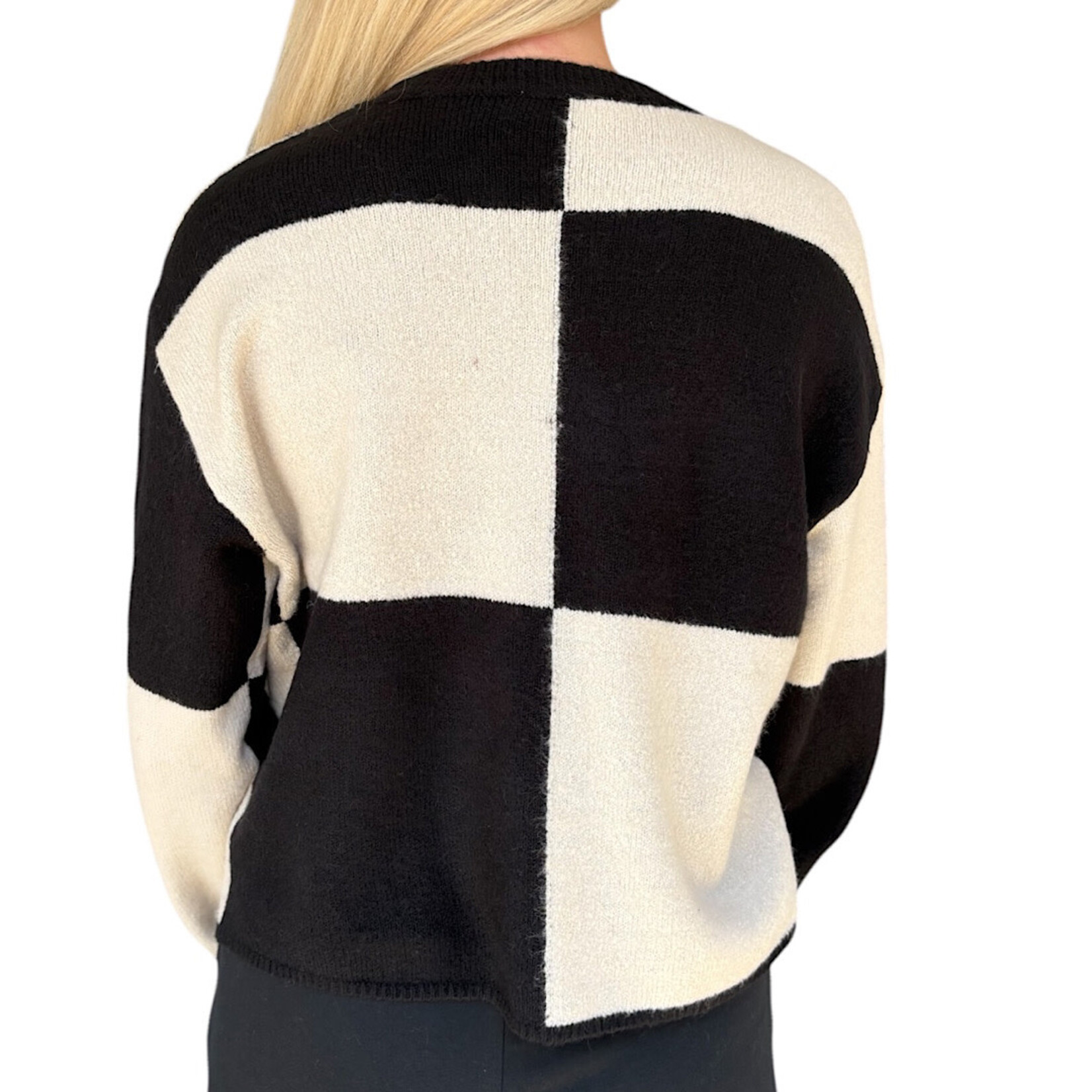 Black/Alpaca Oversized Checkered Sweater