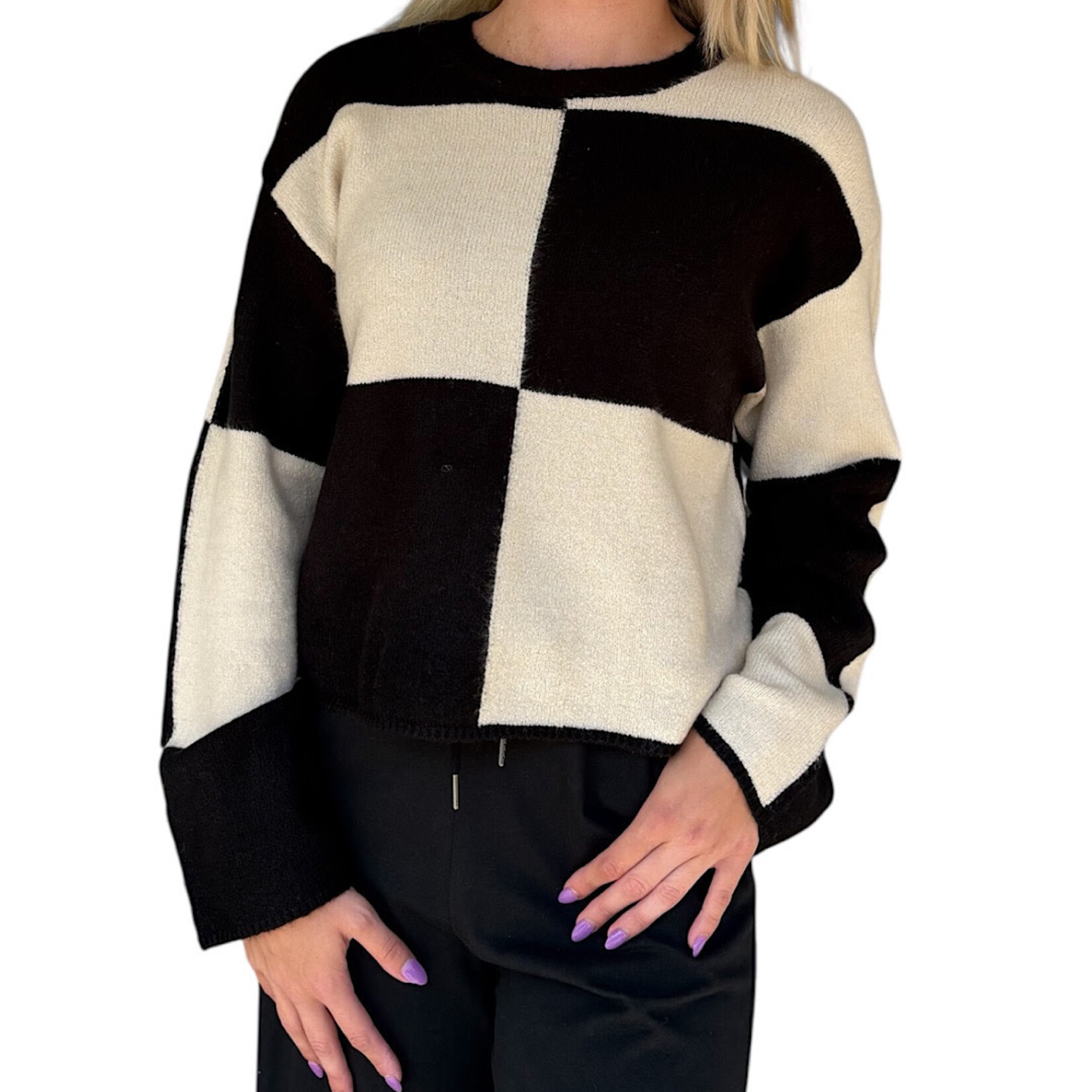 Black/Alpaca Oversized Checkered Sweater