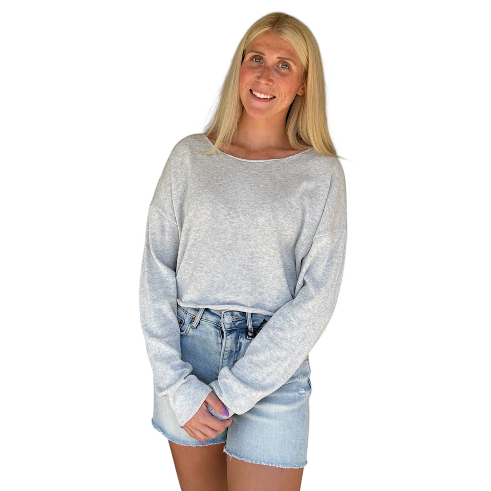 Heather Gray Wide Neck Drop Shoulder Sweater