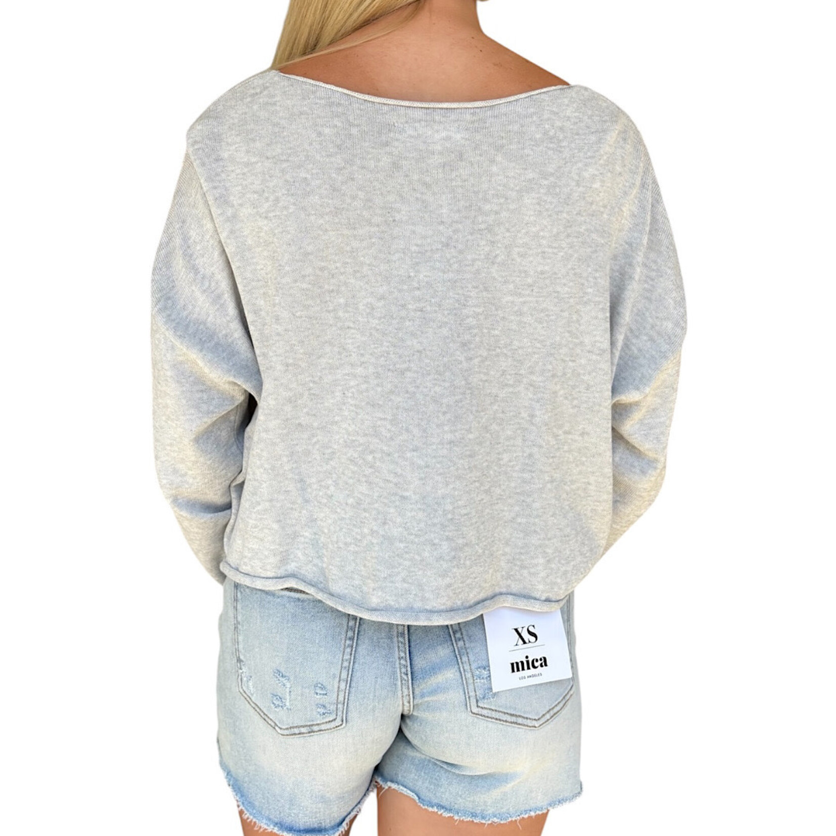 Heather Gray Wide Neck Drop Shoulder Sweater