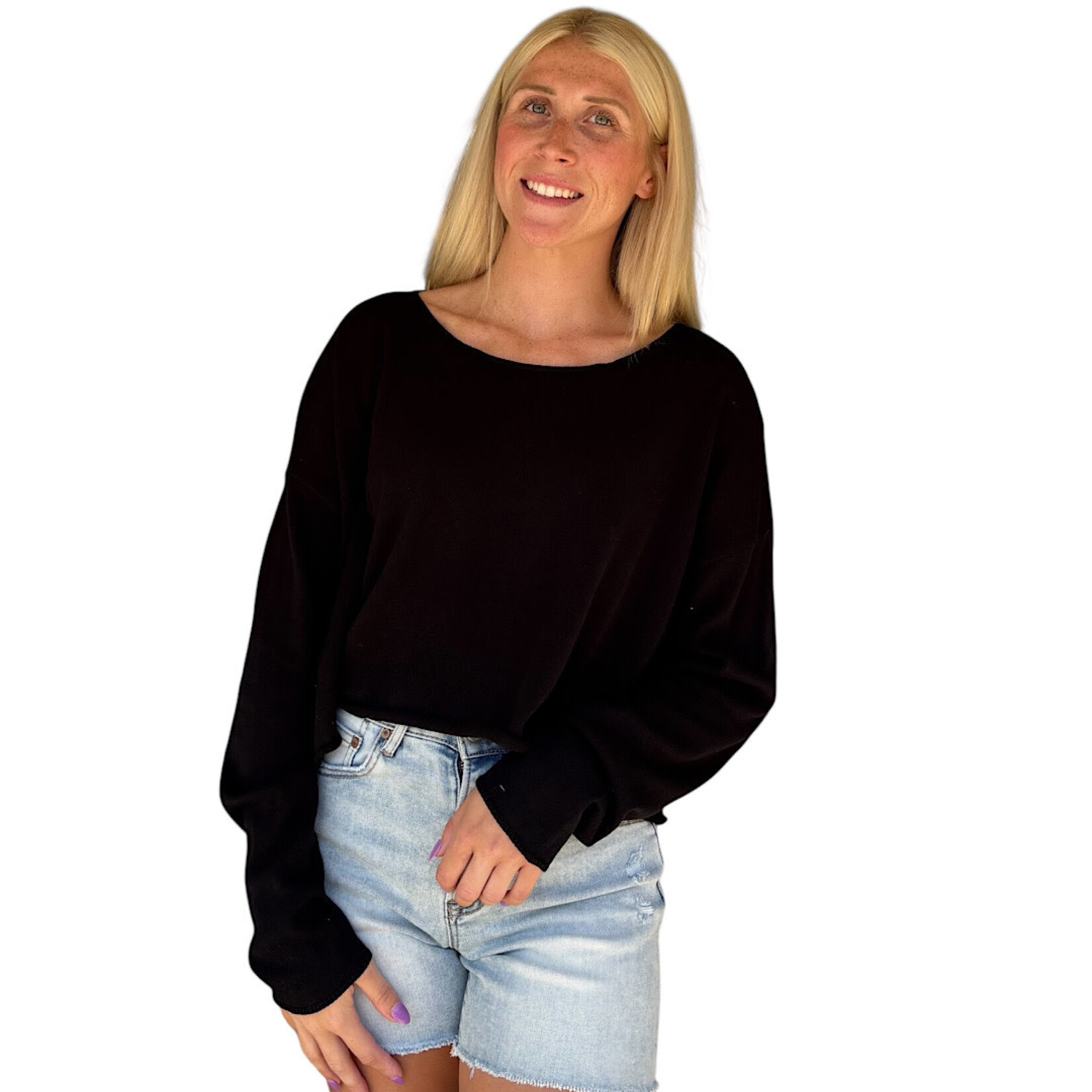 Black Wide Neck Drop Shoulder Sweater