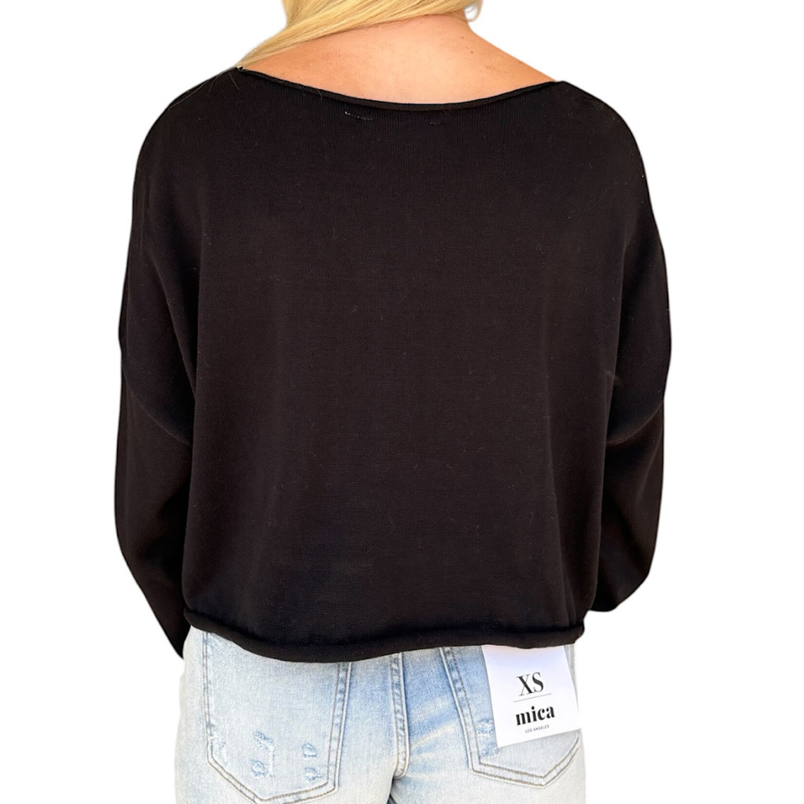 Black Wide Neck Drop Shoulder Sweater
