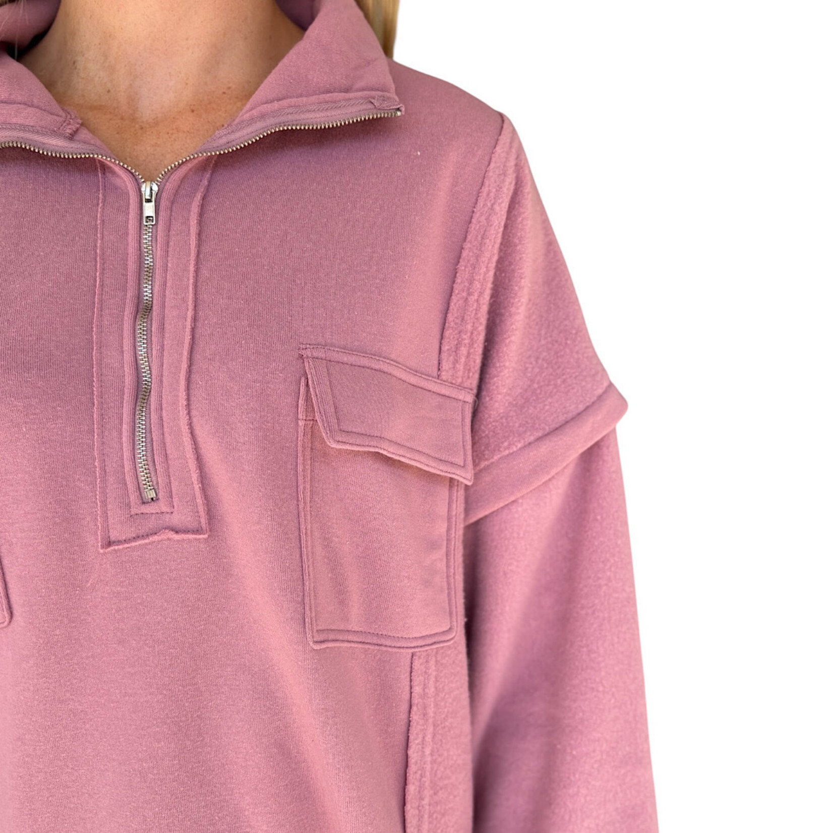 Curvy Mauve Mock Neck Quarter Zip Sweatshirt