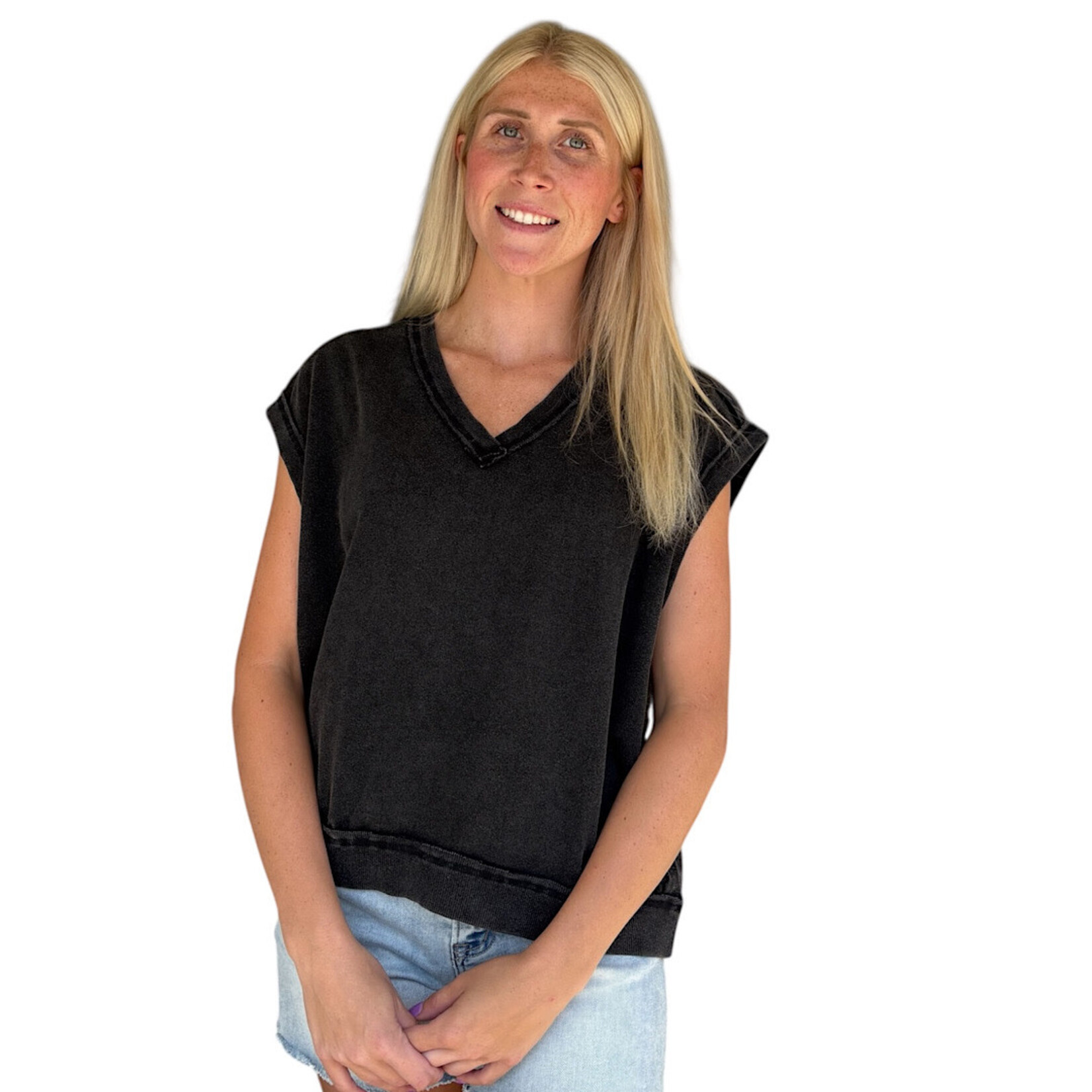 Black V-Neck Sleeveless Casual Vest