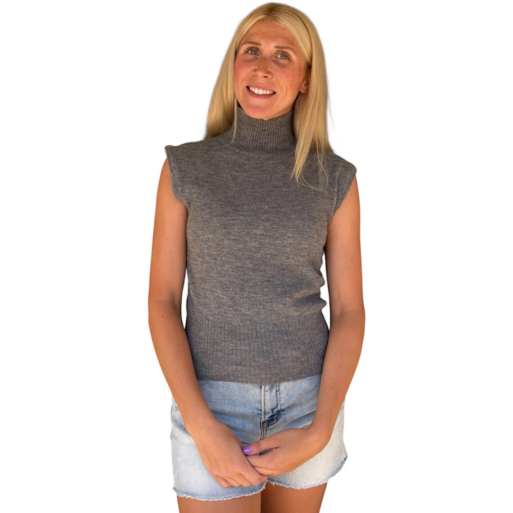 Charcoal High Neck Sleeveless Knit Top
