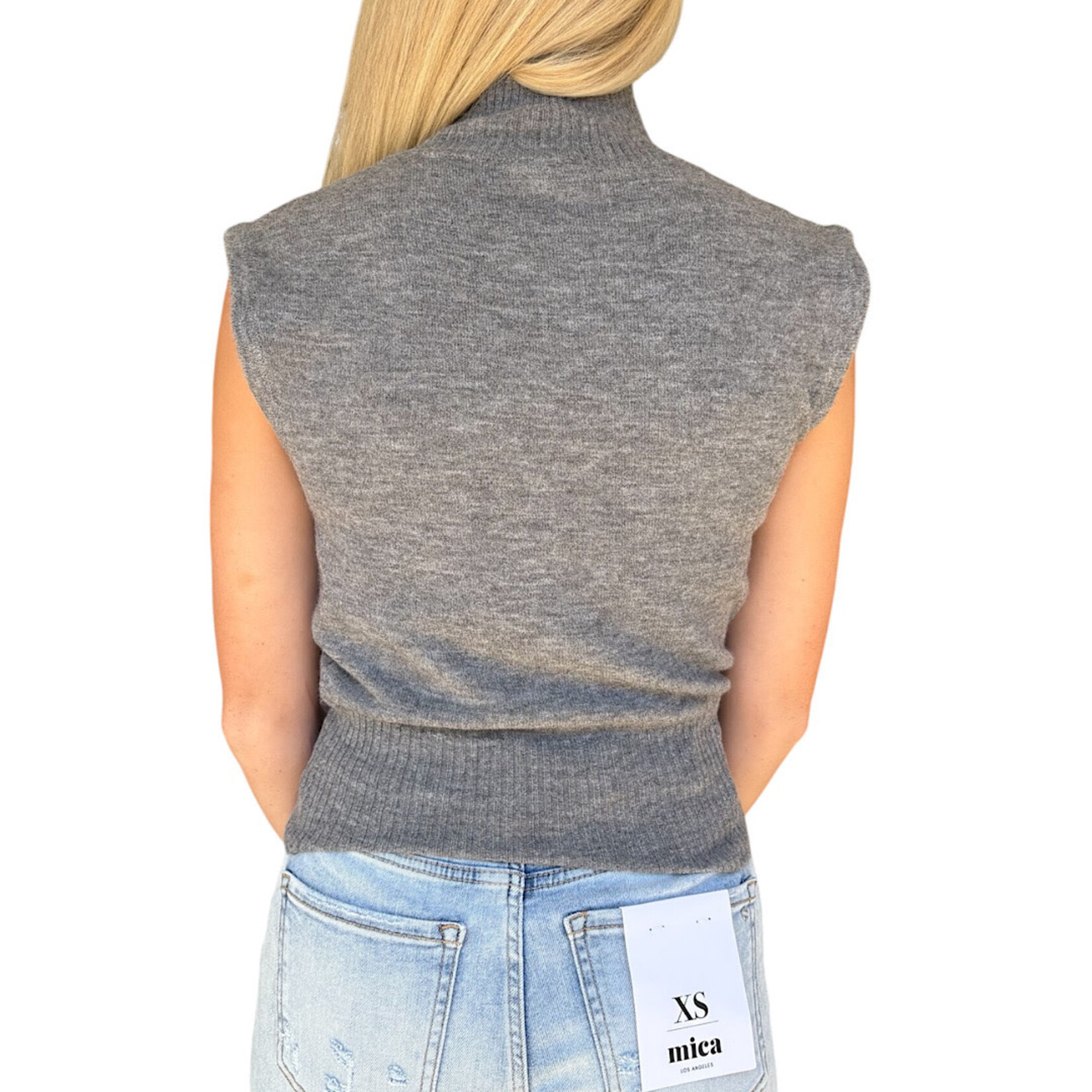 Charcoal High Neck Sleeveless Knit Top