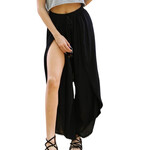 Black Elastic Waist Wrap Pants W/ Crochet Trim W Lurex S