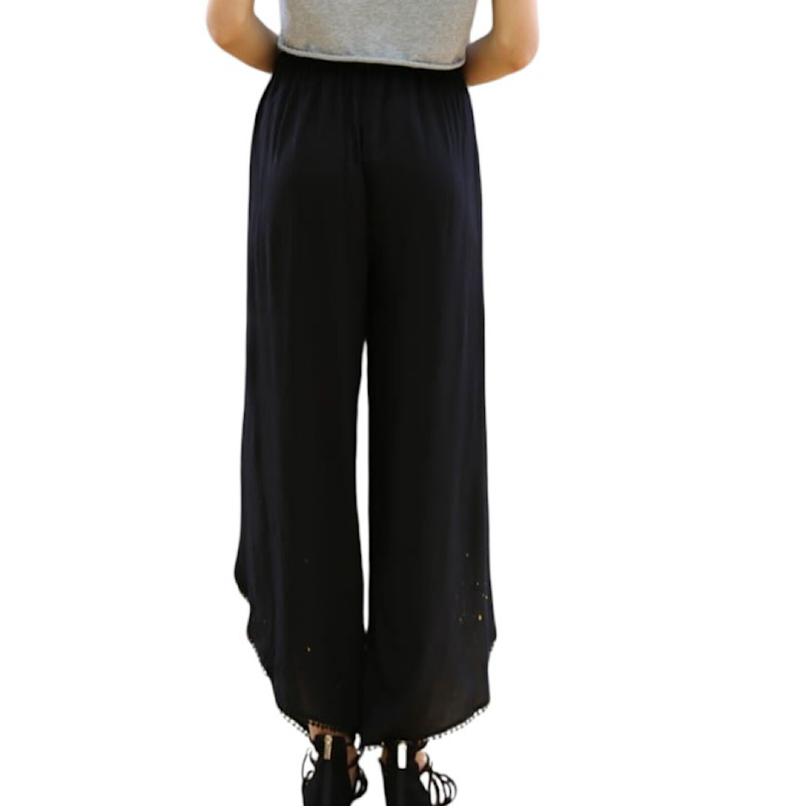 Black Elastic Waist Wrap Pants W/ Crochet Trim W Lurex S