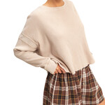 Dark Taupe Open Back Textured Knit Long Sleeve Top