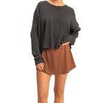 Black Open Back Textured Knit Long Sleeve Top