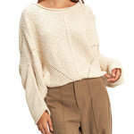 Cream Ribbed Drop Sleeve Sweater