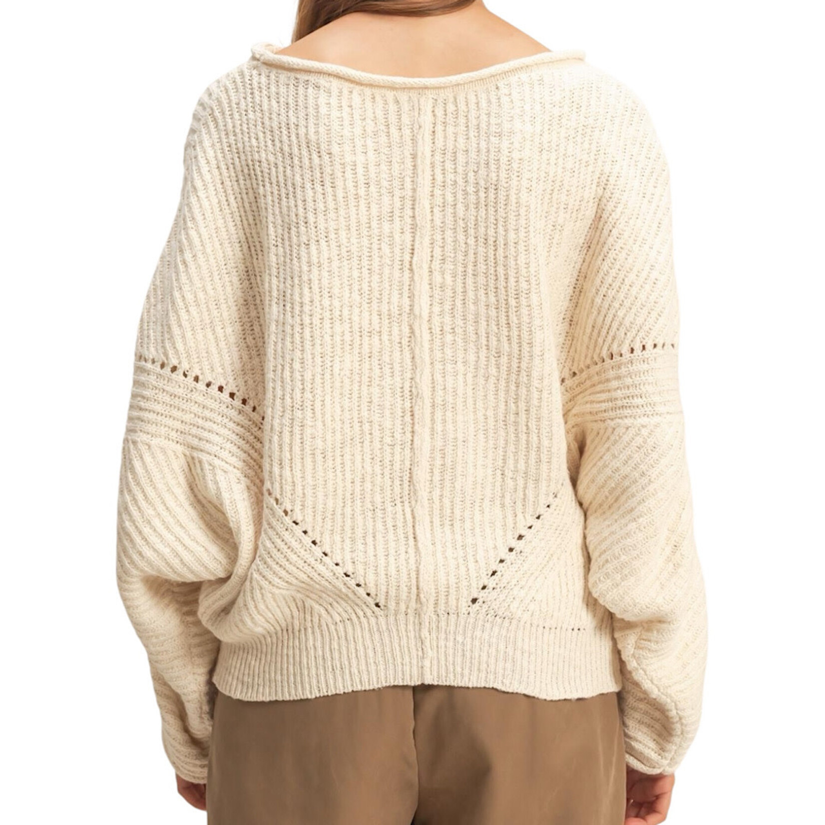 Cream Ribbed Drop Sleeve Sweater