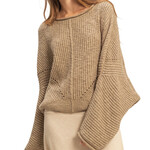 Olive Ribbed Drop Sleeve Sweater