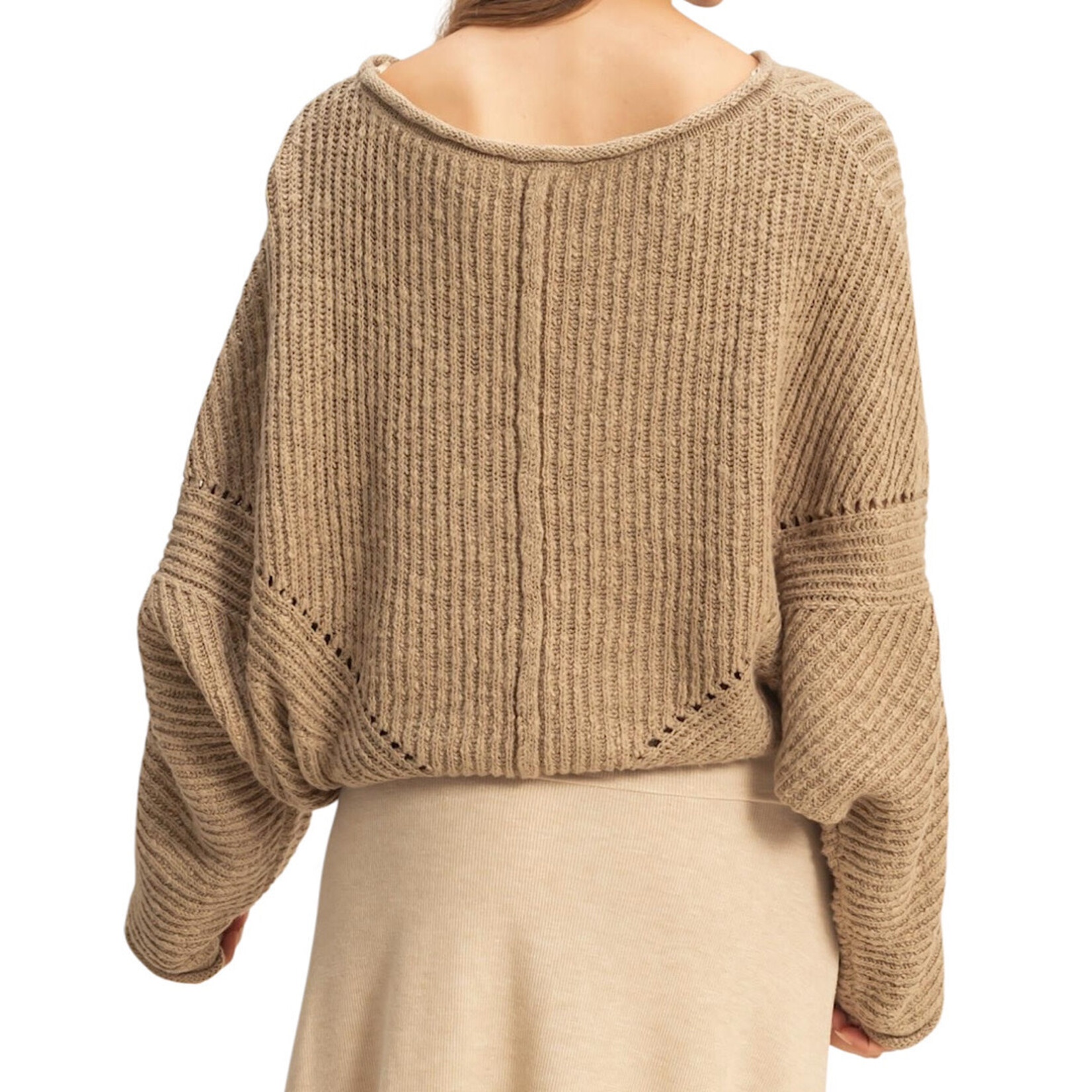 Olive Ribbed Drop Sleeve Sweater