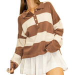 Brown Sweater with Polo Collar Detailing
